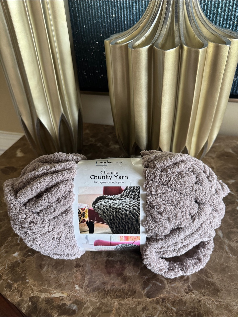 Mainstays Chenille Chunky Yarn - Light Taupe